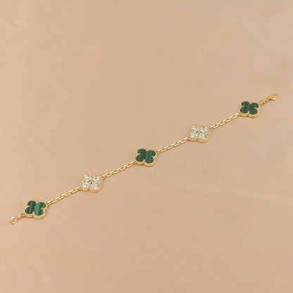 [ELAN LUXE]CLOVER  5 MOTIF MALACHITE DIAMOND BRACELET