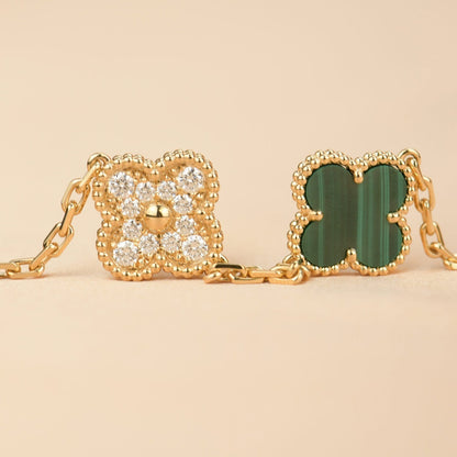 [ELAN LUXE]CLOVER  5 MOTIF MALACHITE DIAMOND BRACELET