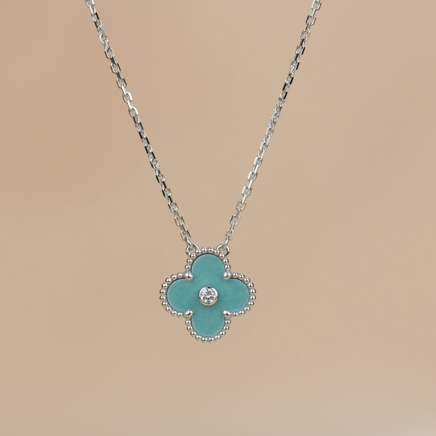 [ELAN LUXE]CLOVER 15MM DIAMOND SVRES PORCELAIN  NECKLACE SILVER