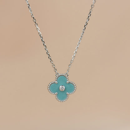 [ELAN LUXE]CLOVER 15MM DIAMOND SVRES PORCELAIN  NECKLACE SILVER