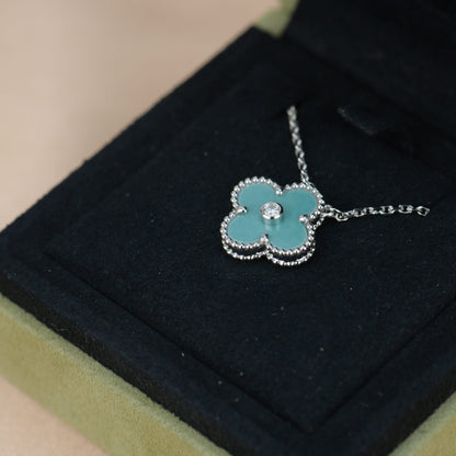 [ELAN LUXE]CLOVER 15MM DIAMOND SVRES PORCELAIN  NECKLACE SILVER