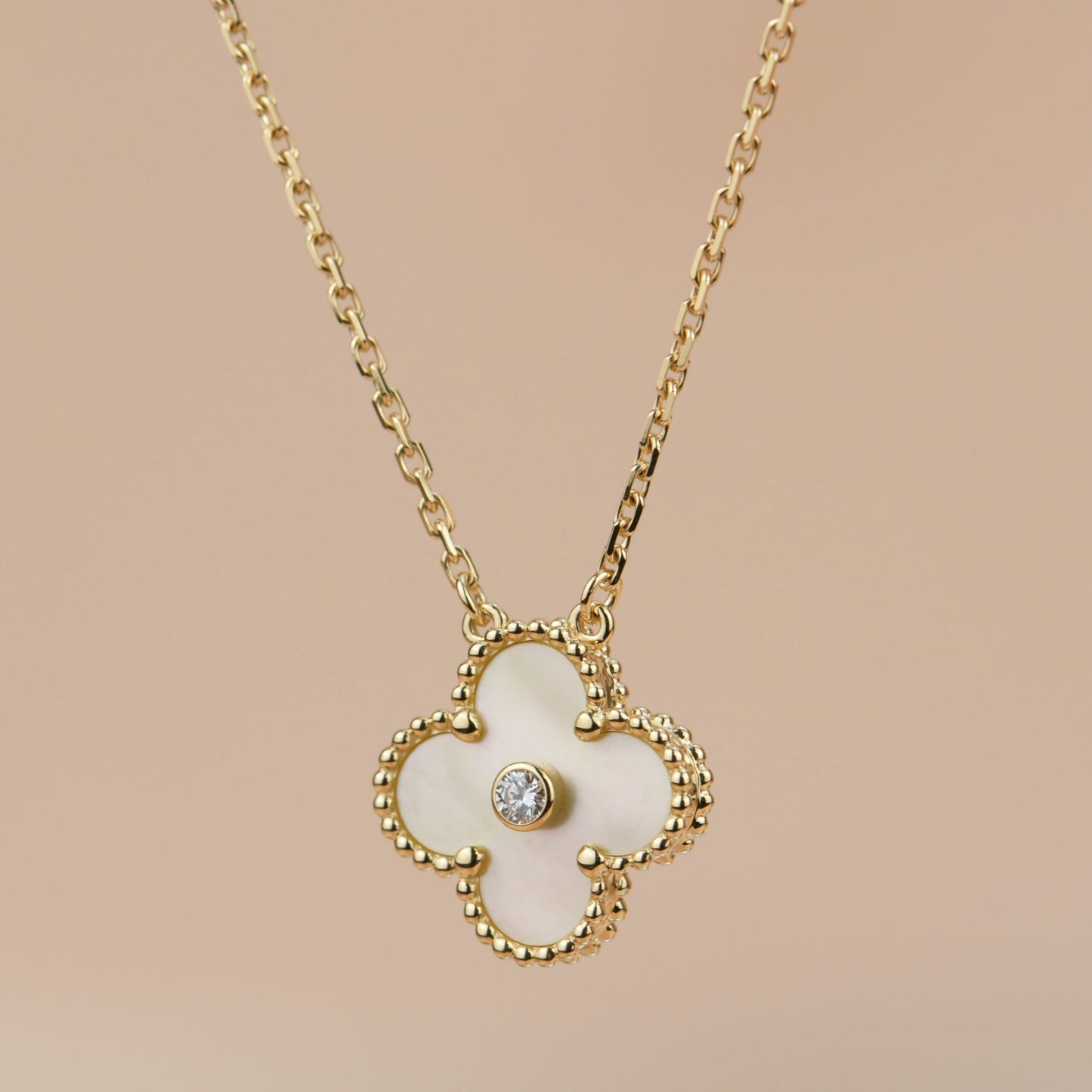 [ELAN LUXE]CLOVER 15MM DIAMOND GOLD MOTHER OF PEARL NECKLACE