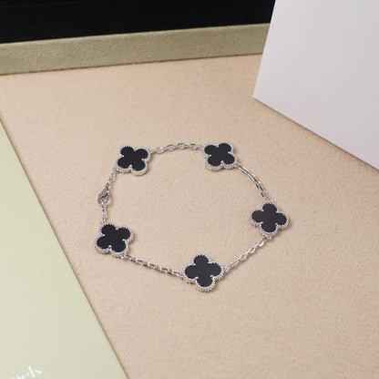 [ELAN LUXE]CLOVER 5 MOTIF ONYXS  BRACELET SILVER