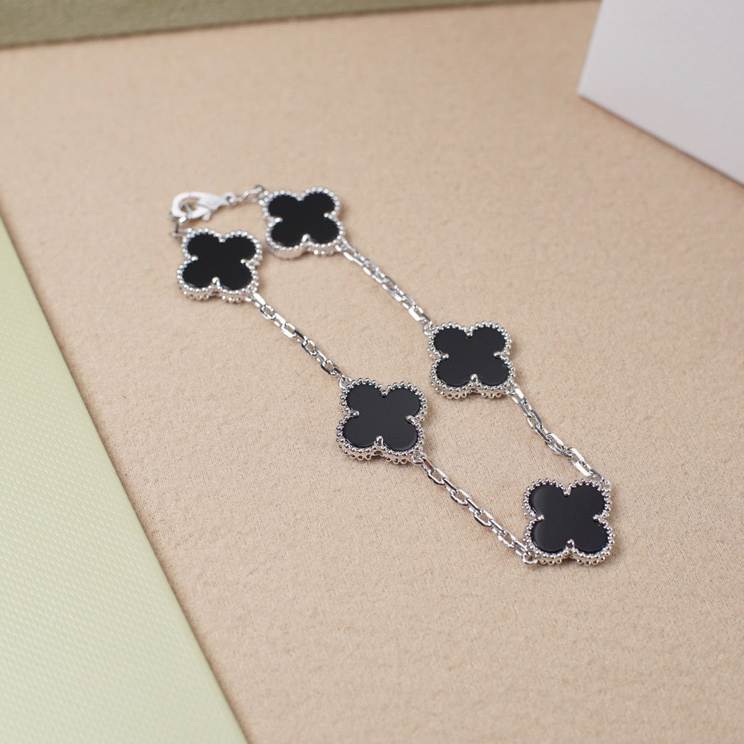 [ELAN LUXE]CLOVER 5 MOTIF ONYXS  BRACELET SILVER