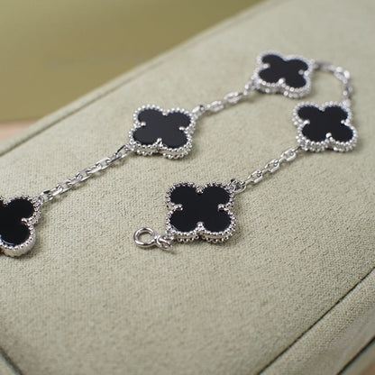 [ELAN LUXE]CLOVER 5 MOTIF ONYXS  BRACELET SILVER