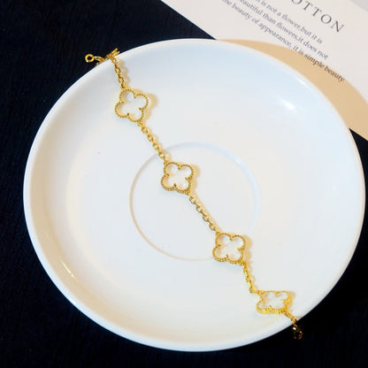[ELAN LUXE]CLOVER 5 MOTIF ROCK CRYSTAL PINK GOLD BRACELET