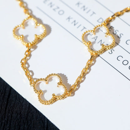 [ELAN LUXE]CLOVER 5 MOTIF ROCK CRYSTAL PINK GOLD BRACELET