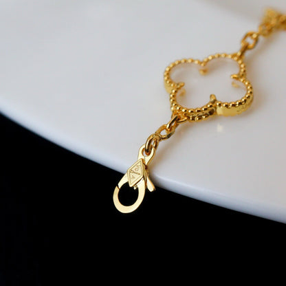 [ELAN LUXE]CLOVER 5 MOTIF ROCK CRYSTAL PINK GOLD BRACELET