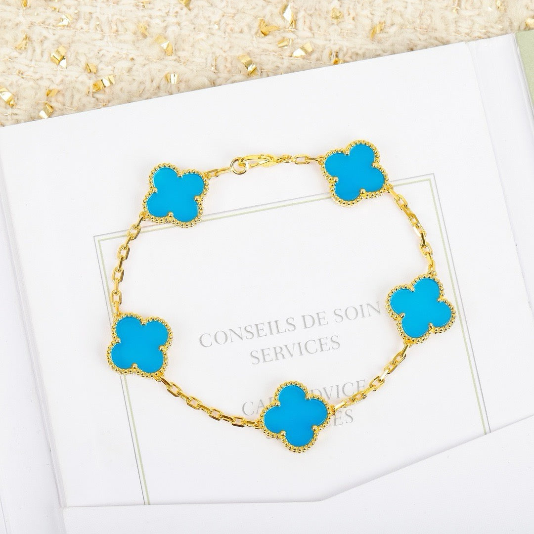 [ELAN LUXE]CLOVER 5 MOTIFS TURQUOISE BRACELET