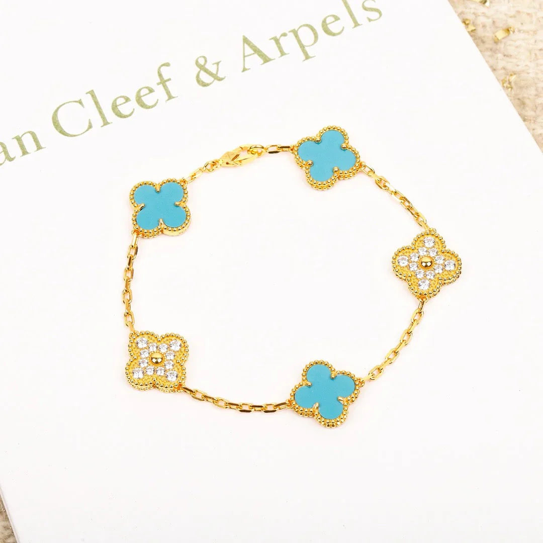 [ELAN LUXE] CLOVER 5 MOTIF TURQUOISE BRACELET COLLECTION