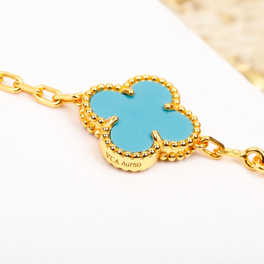 [ELAN LUXE]CLOVER 5 MOTIF TURQUOISE DIAMOND GOLD BRACELET