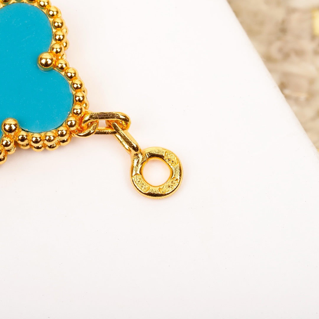 [ELAN LUXE]CLOVER 5 MOTIF TURQUOISE DIAMOND GOLD BRACELET