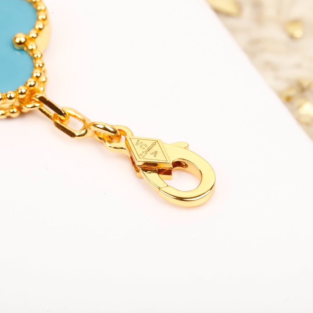 [ELAN LUXE]CLOVER 5 MOTIF TURQUOISE DIAMOND GOLD BRACELET