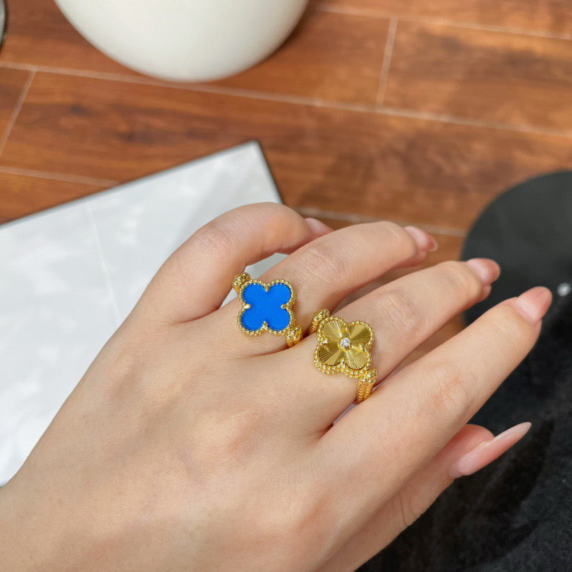 [ELAN LUXE]CLOVER RIVERSIBLE BLUE AGATE RING