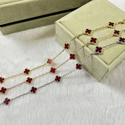 [ELAN LUXE]CLOVER 6 MOTIF RED AGATE BRACELET