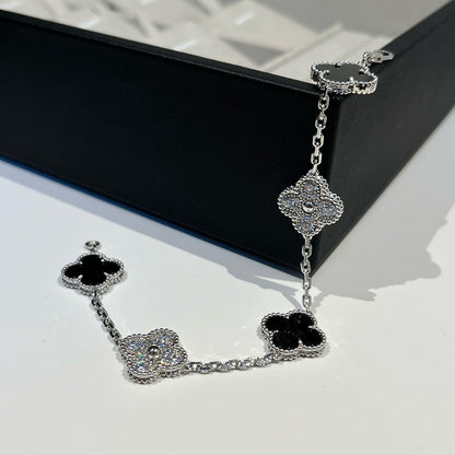[ELAN LUXE]CLOVER 5 MOTIF ONYXS DIAMOND BRACELET SILVER