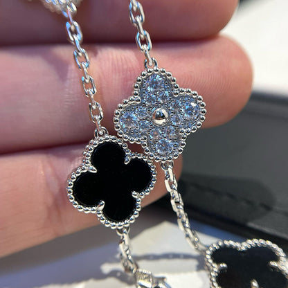 [ELAN LUXE]CLOVER 5 MOTIF ONYXS DIAMOND BRACELET SILVER