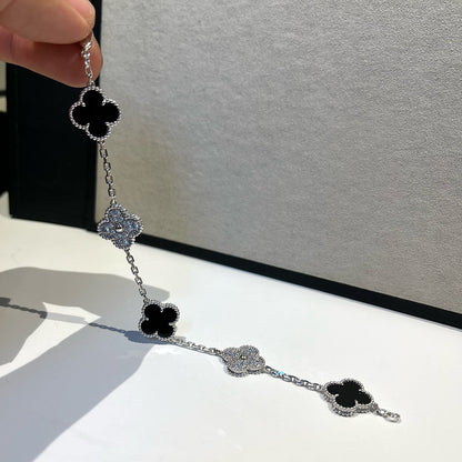 [ELAN LUXE]CLOVER 5 MOTIF ONYXS DIAMOND BRACELET SILVER