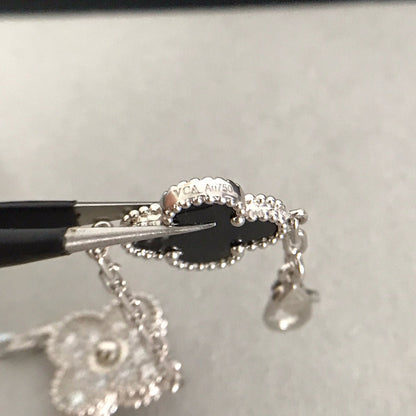 [ELAN LUXE]CLOVER 5 MOTIF ONYXS DIAMOND BRACELET SILVER