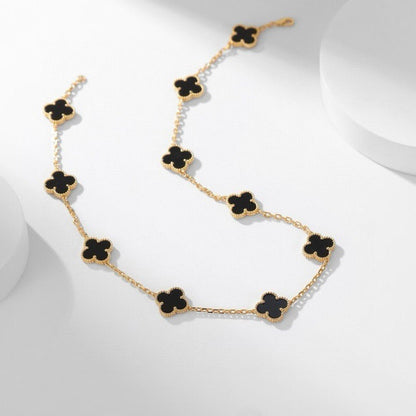 [ELAN LUXE]CLOVER 10 MOTIFS ONYX NECKLACE