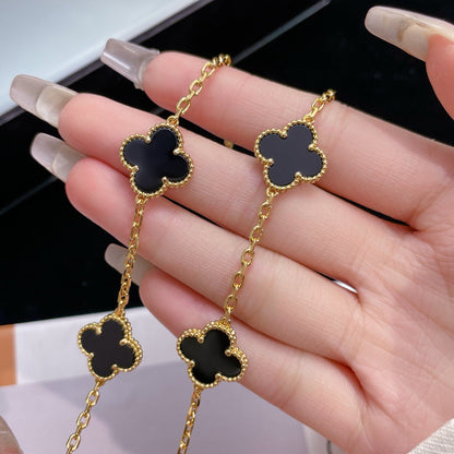 [ELAN LUXE]CLOVER 10 MOTIFS ONYX NECKLACE