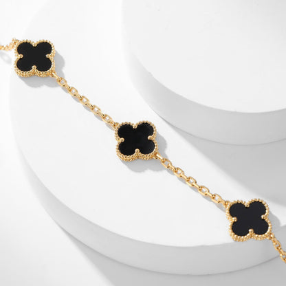 [ELAN LUXE]CLOVER 10 MOTIFS ONYX NECKLACE