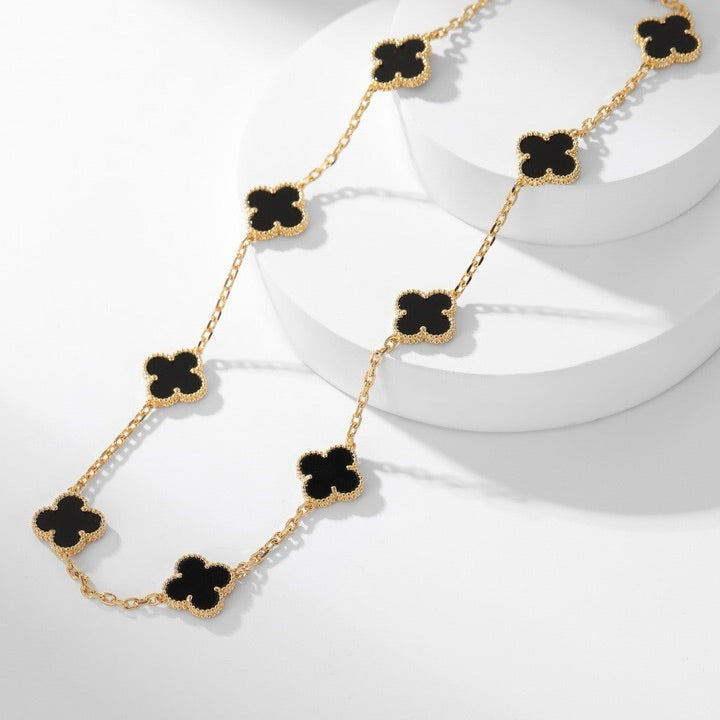 [ELAN LUXE]CLOVER 10 MOTIFS ONYX NECKLACE