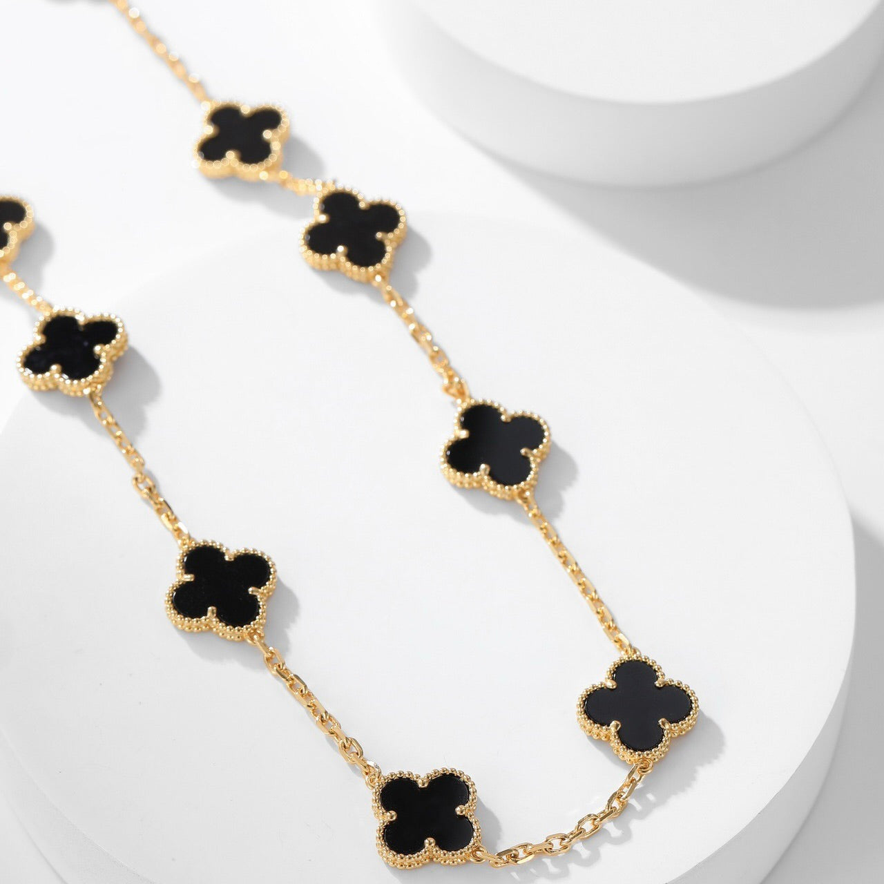 [ELAN LUXE]CLOVER 10 MOTIFS ONYX NECKLACE