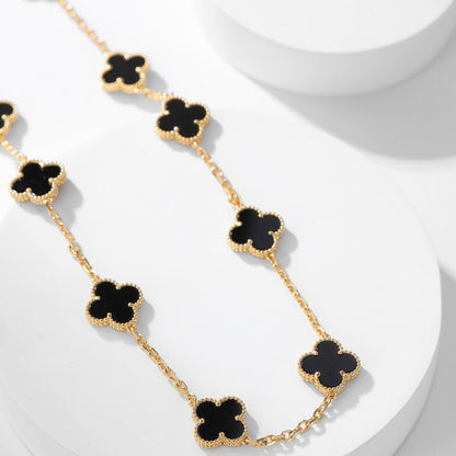 [ELAN LUXE]CLOVER 10 MOTIFS ONYX NECKLACE