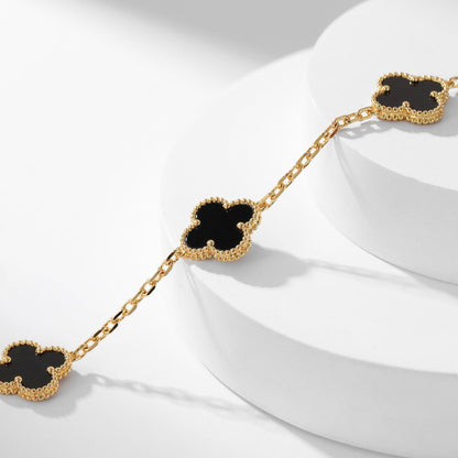 [ELAN LUXE]CLOVER 10 MOTIFS ONYX NECKLACE