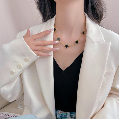 [ELAN LUXE]CLOVER 10 MOTIFS ONYX NECKLACE
