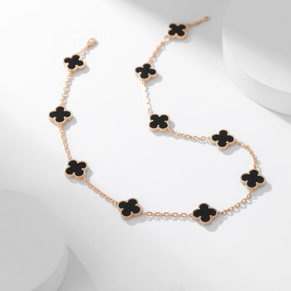 [ELAN LUXE]CLOVER 10 MOTIFS ONYX NECKLACE