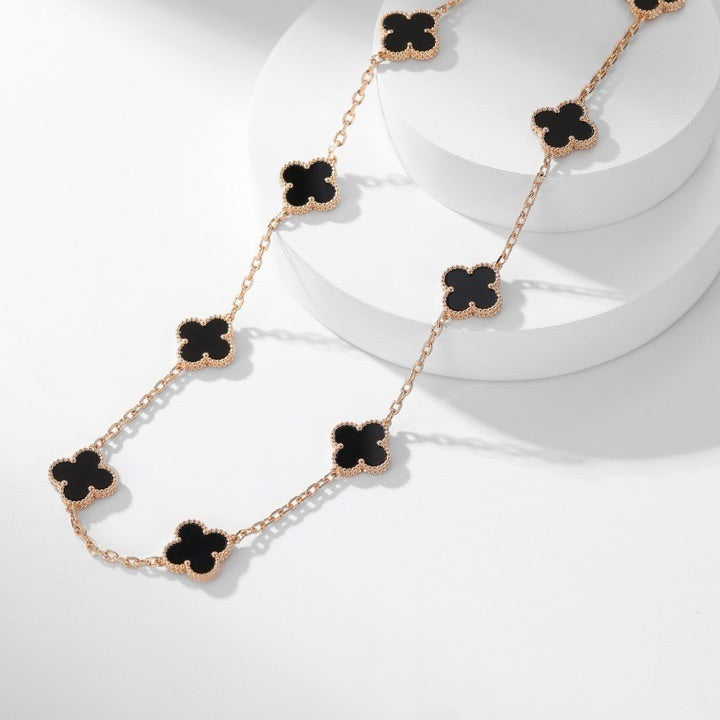[ELAN LUXE]CLOVER 10 MOTIFS ONYX NECKLACE