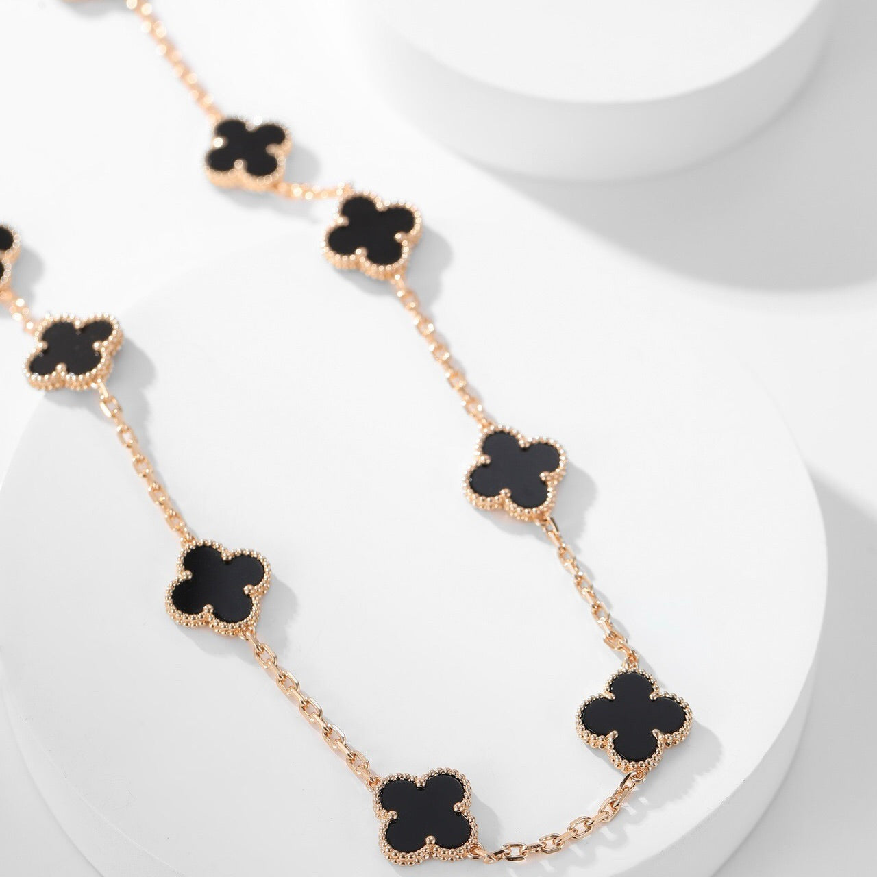 [ELAN LUXE]CLOVER 10 MOTIFS ONYX NECKLACE
