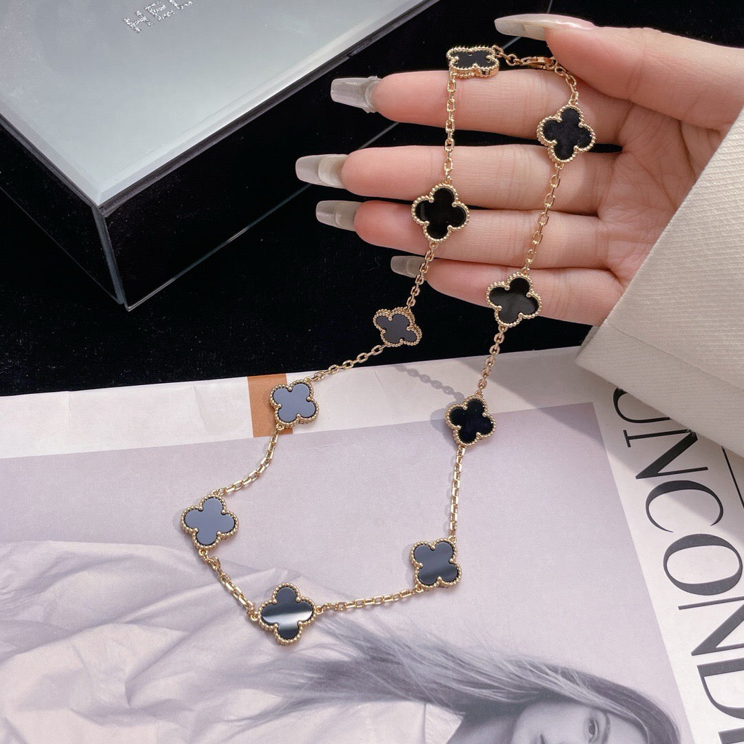 [ELAN LUXE]CLOVER 10 MOTIFS ONYX NECKLACE