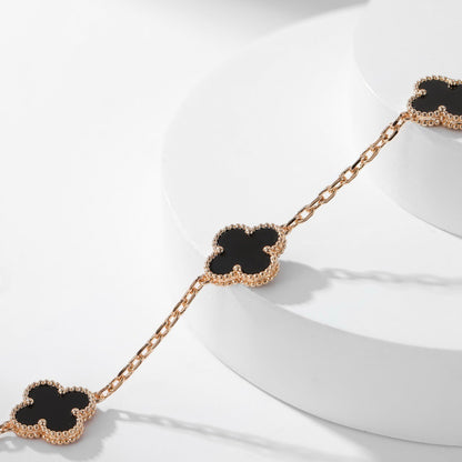 [ELAN LUXE]CLOVER 10 MOTIFS ONYX NECKLACE