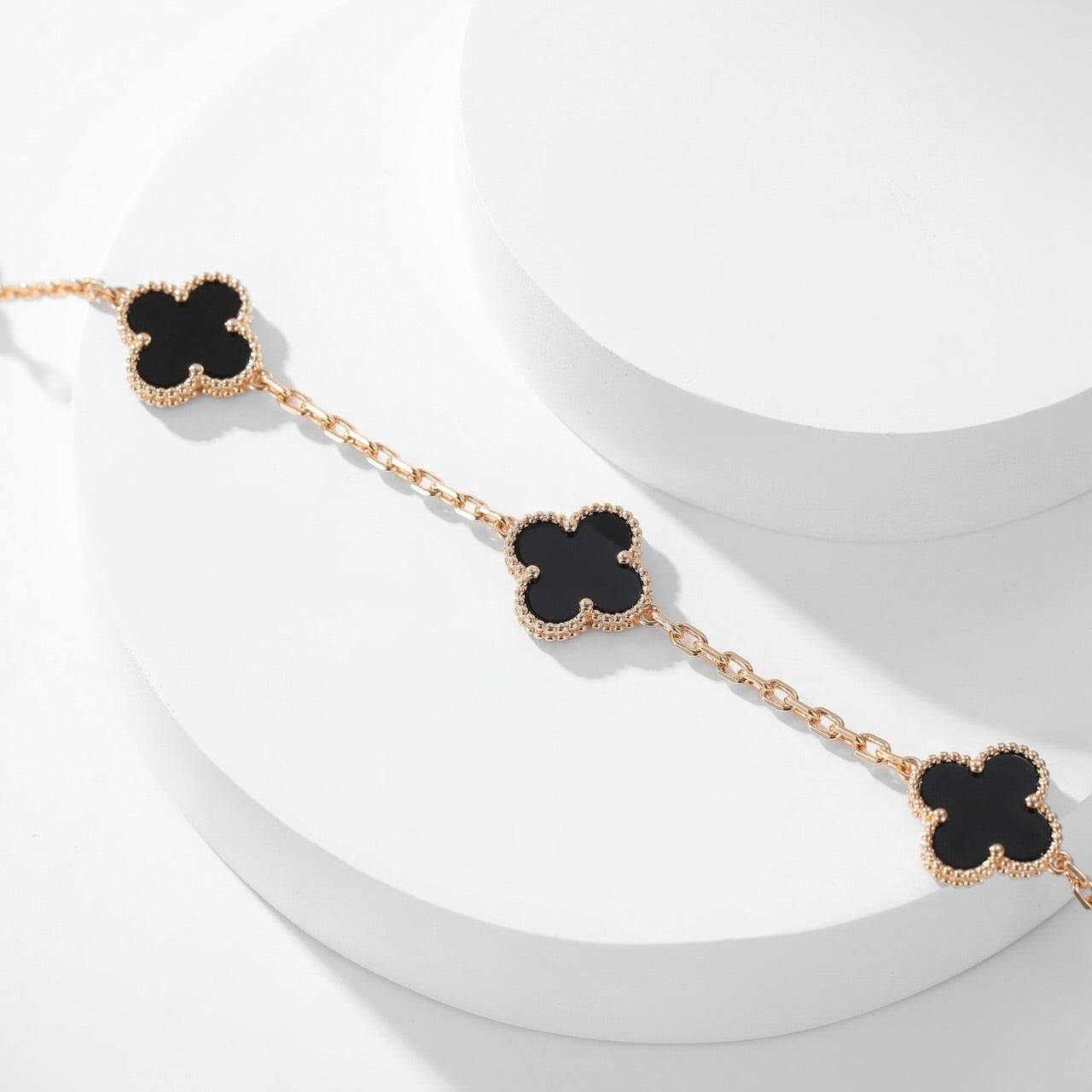 [ELAN LUXE]CLOVER 10 MOTIFS ONYX NECKLACE