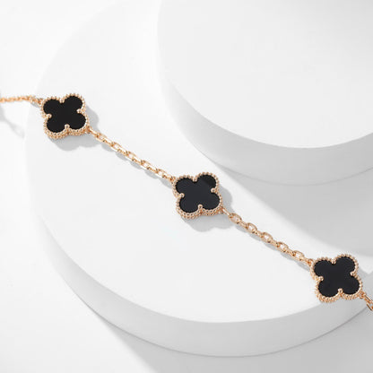 [ELAN LUXE]CLOVER 10 MOTIFS ONYX NECKLACE