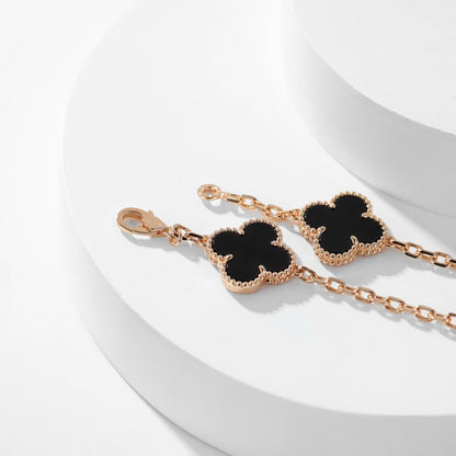 [ELAN LUXE]CLOVER 10 MOTIFS ONYX NECKLACE