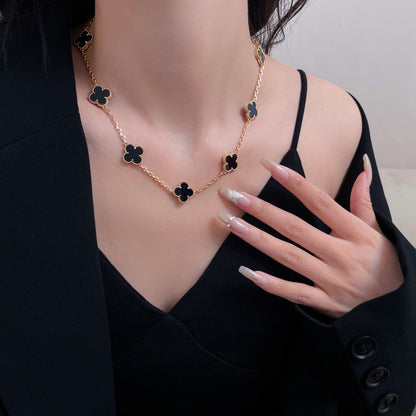 [ELAN LUXE]CLOVER 10 MOTIFS ONYX NECKLACE