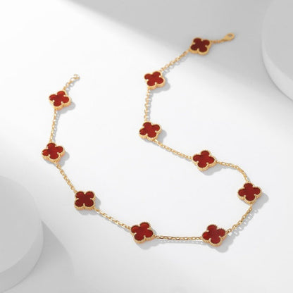 [ELAN LUXE]CLOVER 10 MOTIFS CARNELIAN NECKLACE