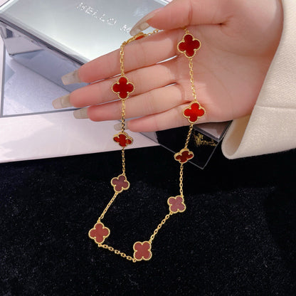 [ELAN LUXE]CLOVER 10 MOTIFS CARNELIAN NECKLACE