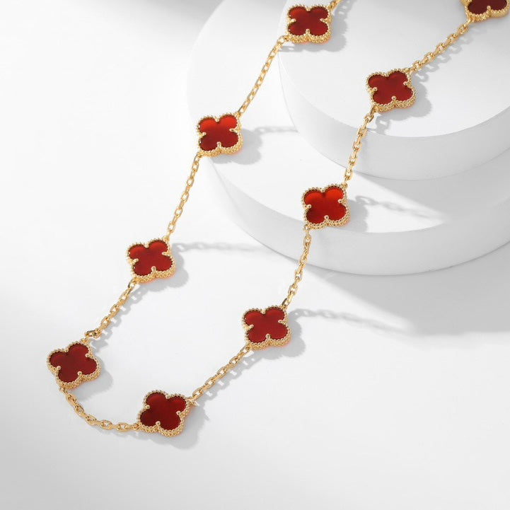 [ELAN LUXE]CLOVER 10 MOTIFS CARNELIAN NECKLACE