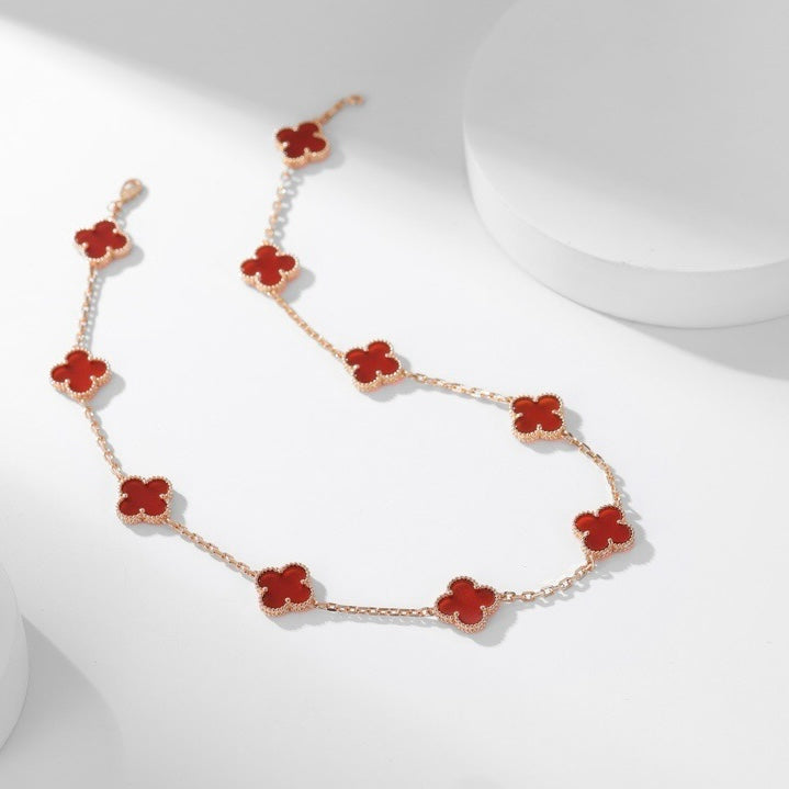 [ELAN LUXE]CLOVER 10 MOTIFS CARNELIAN NECKLACE