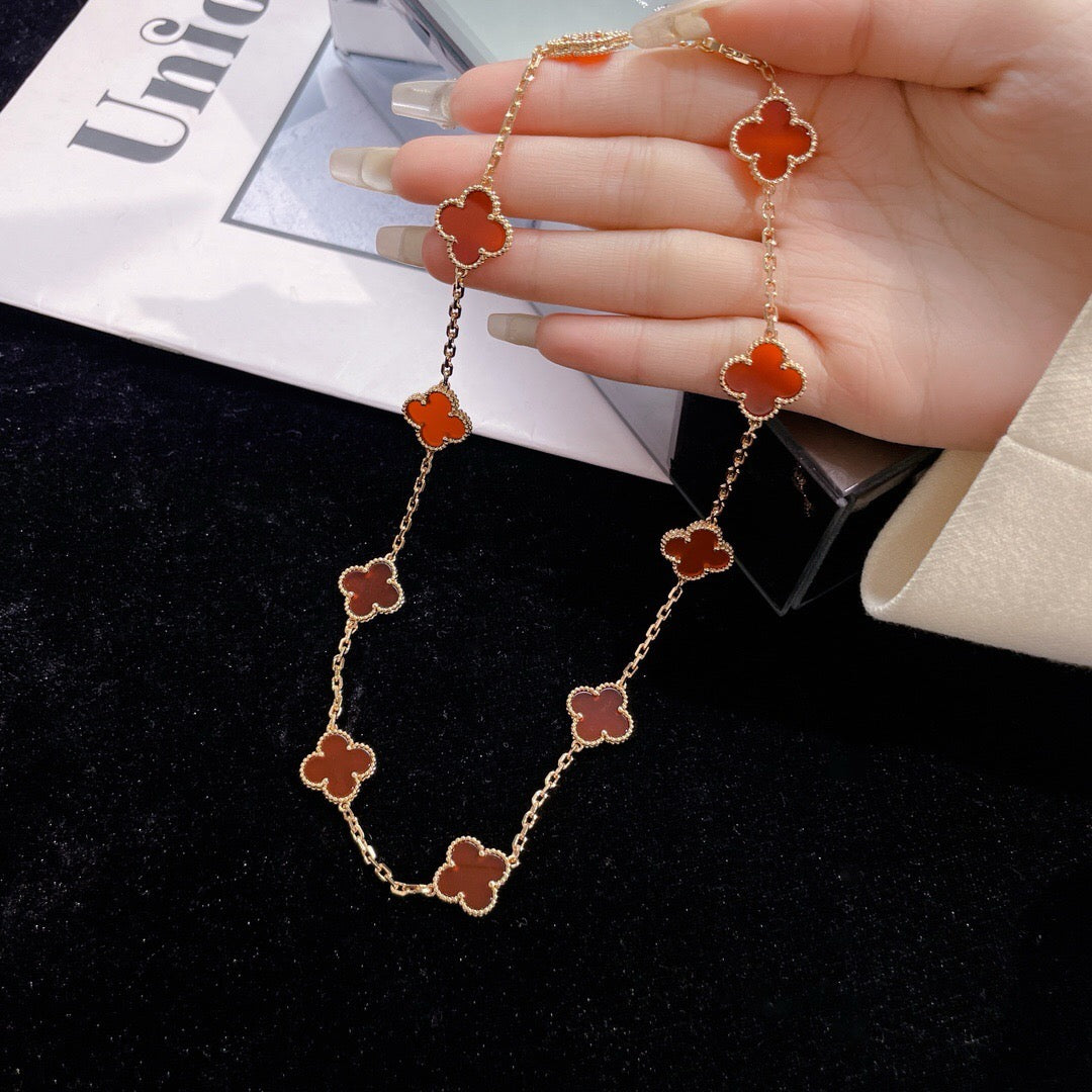 [ELAN LUXE]CLOVER 10 MOTIFS CARNELIAN NECKLACE