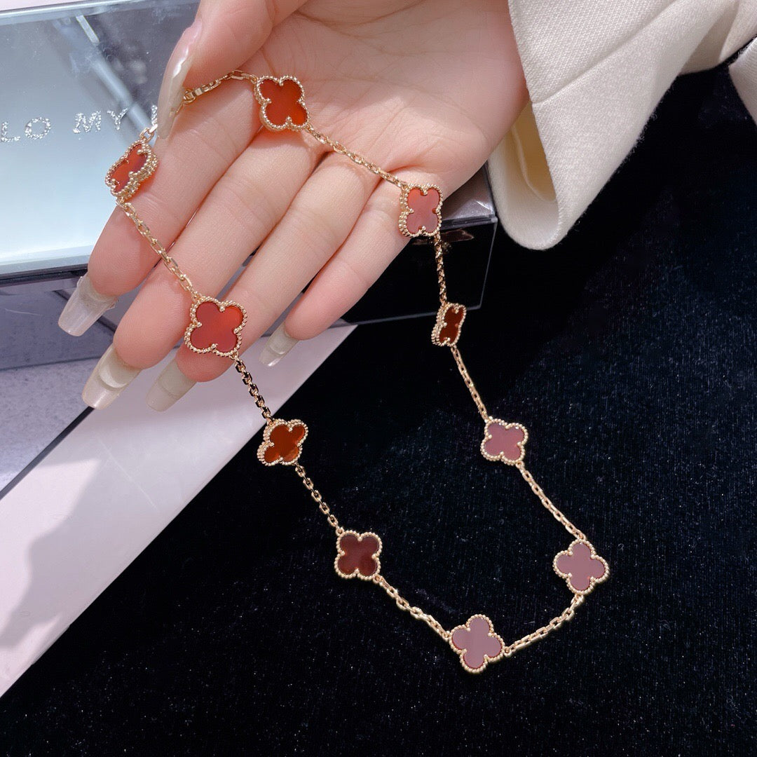 [ELAN LUXE]CLOVER 10 MOTIFS CARNELIAN NECKLACE