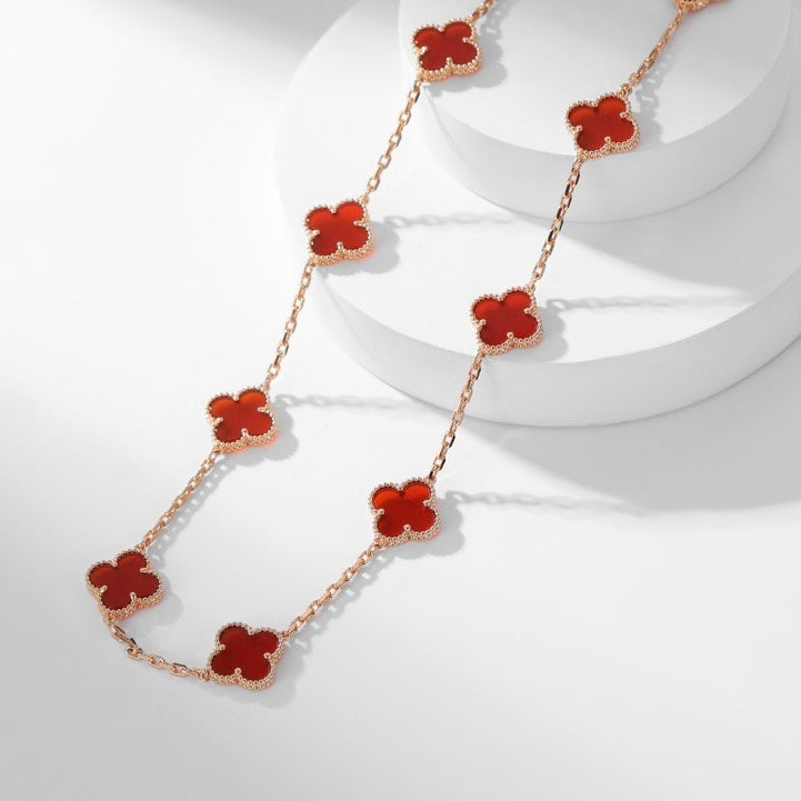 [ELAN LUXE]CLOVER 10 MOTIFS CARNELIAN NECKLACE