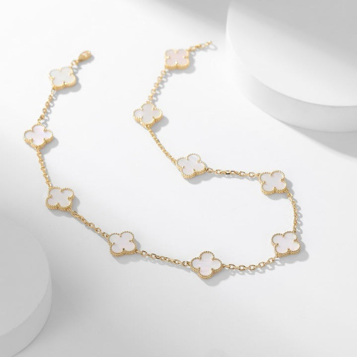 [ELAN LUXE]CLOVER 10 MOTIFS WHITE MOTHER OF PEARL NECKLACE