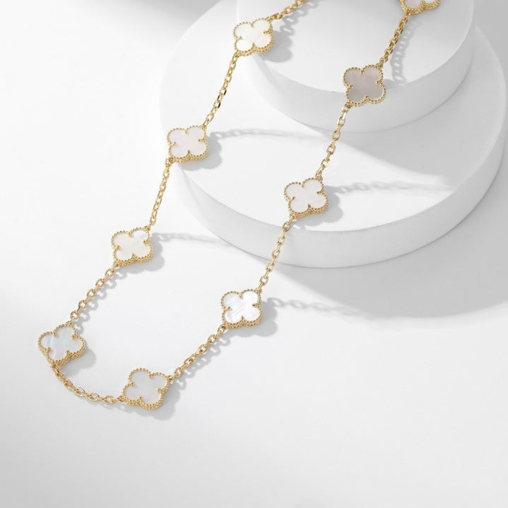 [ELAN LUXE]CLOVER 10 MOTIFS WHITE MOTHER OF PEARL NECKLACE