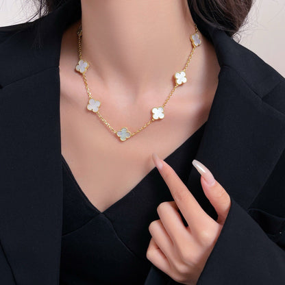 [ELAN LUXE]CLOVER 10 MOTIFS WHITE MOTHER OF PEARL NECKLACE